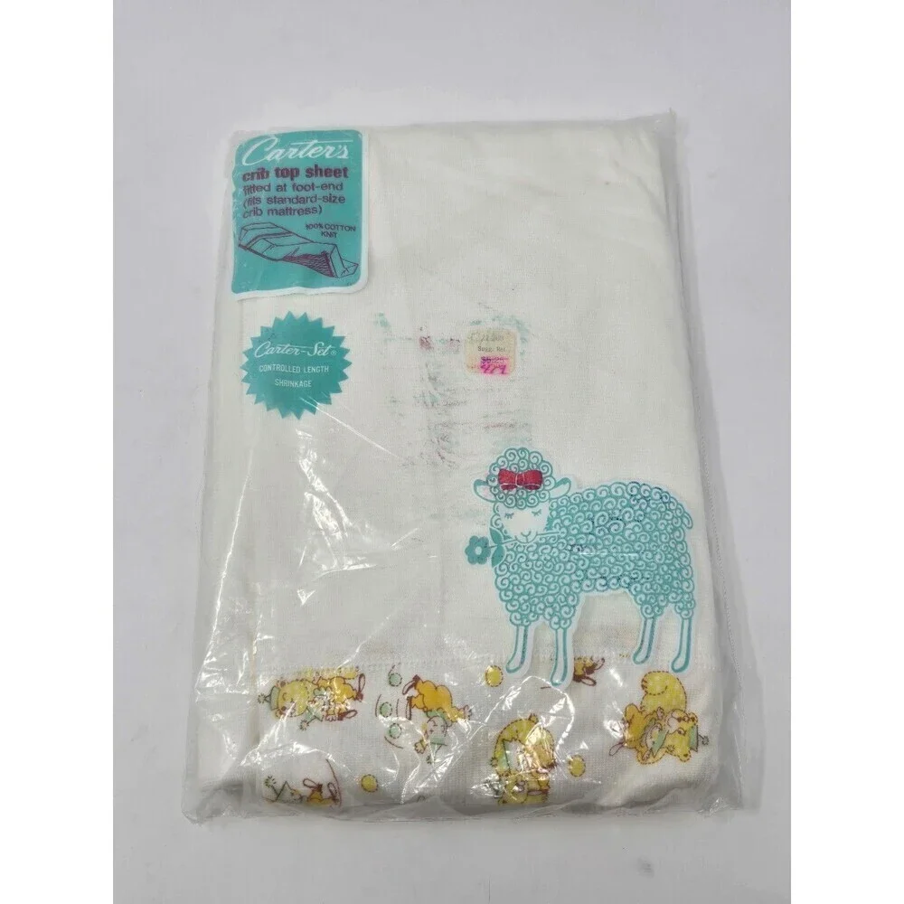 NOS VINTAGE CARTER'S CRIB TOP SHEET WHITE YELLOW CLOWNS BEARS  COTTON KNIT